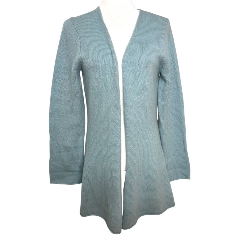 Garnet Hill Open Front Cardigan Sweater Blue Lambswool‎ Angora Blend Size Small